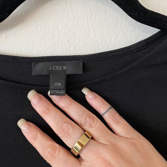 J Crew Comfy Black and Cream Embroidery Stitch Circles Sleeve Hem Design Top XXS - Picture 7 of 11